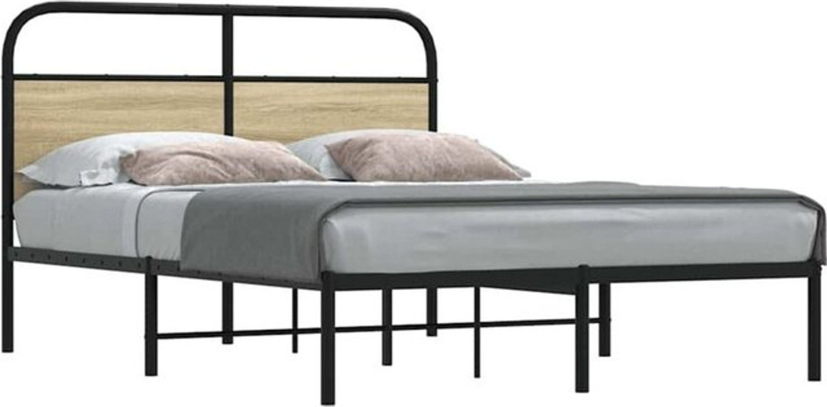 Vidaxl Metallbett aus Holzwerkstoff und Stahl im Industrial Design, Braun/Schwarz, B/T/H: 120 x 190 cm - Bild 1