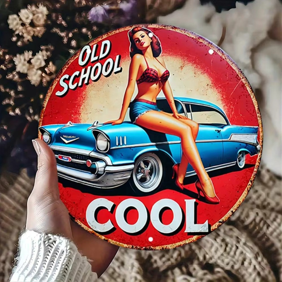 Retro Metallblechschild CIFBUY Pin-Up-Girl Wandkunst in Mehrfarben, Durchmesser: 20,32 cm - Bild 4