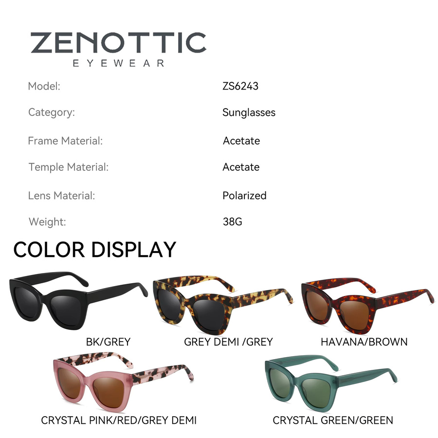ZENOTTIC Sonnenbrille, Vollrand, quadratisch, Acetat, schwarz, Damen - Bild 4