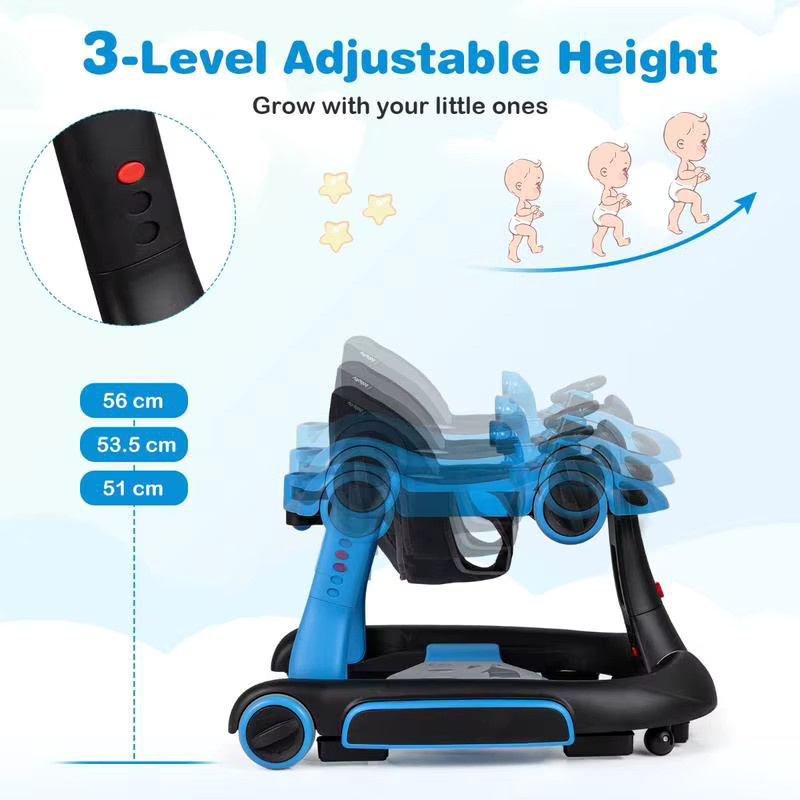 6-in-1 Babywalker mit Verdeck und Musik, tragbares Aktivitätscenter, Babywippe und Schaukel-Kombination in Blau - Bild 2