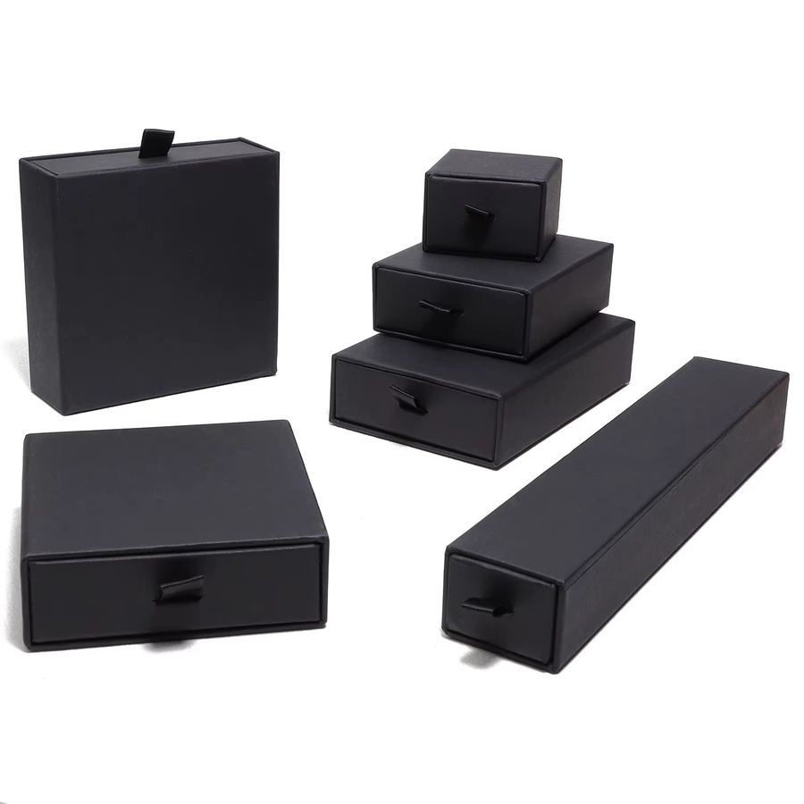 Schwarze Schmuck-Display-Box aus Papier mit Schiebeschublade zur Aufbewahrung von Halsketten, Ringen, Ohrringen und Armbändern - Bild 4