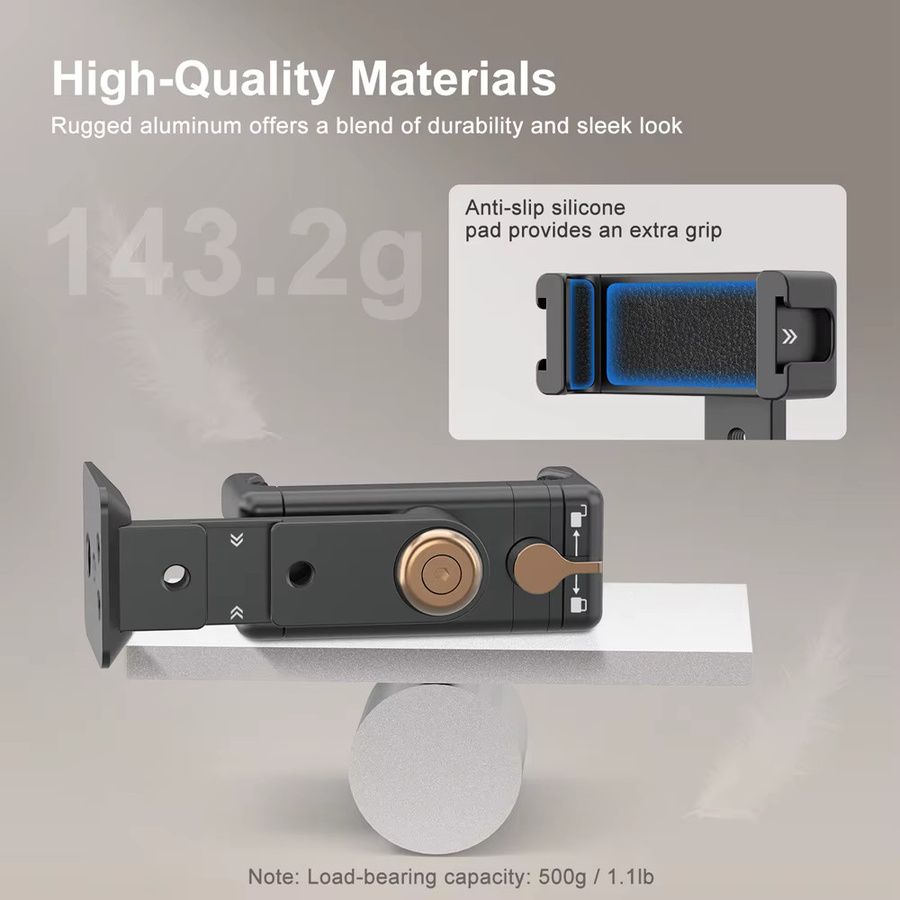 MINIFOCUS Metall-Handy-Stativhalterung in Schwarz mit 3 Cold-Shoes und Arca-Anschluss sowie 360 Grad Drehung für iPhone und iOS Smartphones - Bild 5