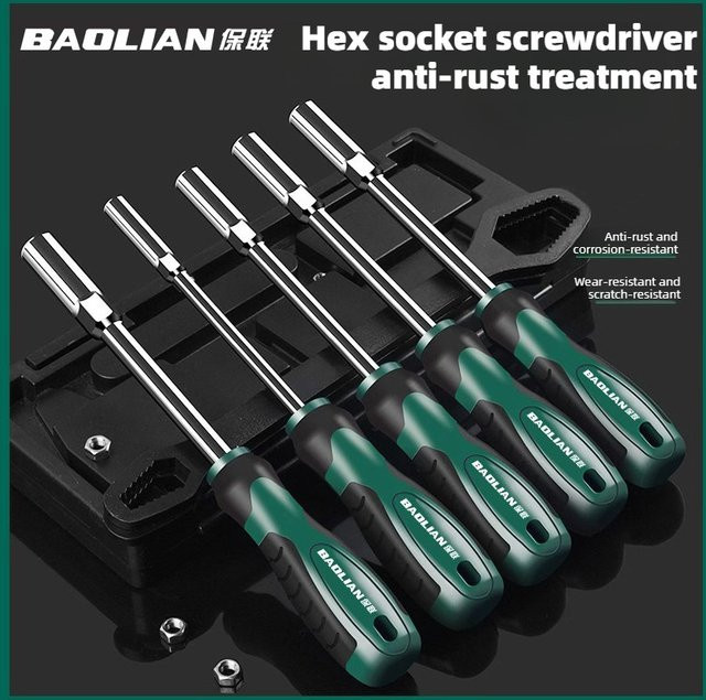 BAOLIAN Sechskant-Steckschlüssel Set aus Metall für Schraubendreher und Muttern, Größe 5-14mm - Bild 1