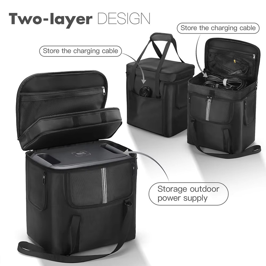 Wasserdichte und sturzsichere Tragetasche für BLUETTI Portable Power Station AC180 in Schwarz mit Schultergurt und Griff - Bild 2