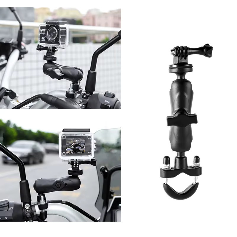 EXSKOF Lenkerhalterung für Motorrad und Fahrrad zur Befestigung von GoPro, Insta360, AKASO, SJCAM und DJI Osmo Action Kameras, Farbe: Schwarz - Bild 2