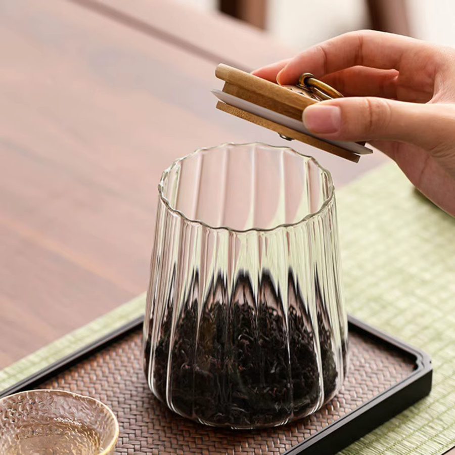 Luftdichter Vorratsbehälter aus Glas mit Holzdeckel, transparenter Lebensmittelkanister für Kaffee oder Bonbons - Bild 2