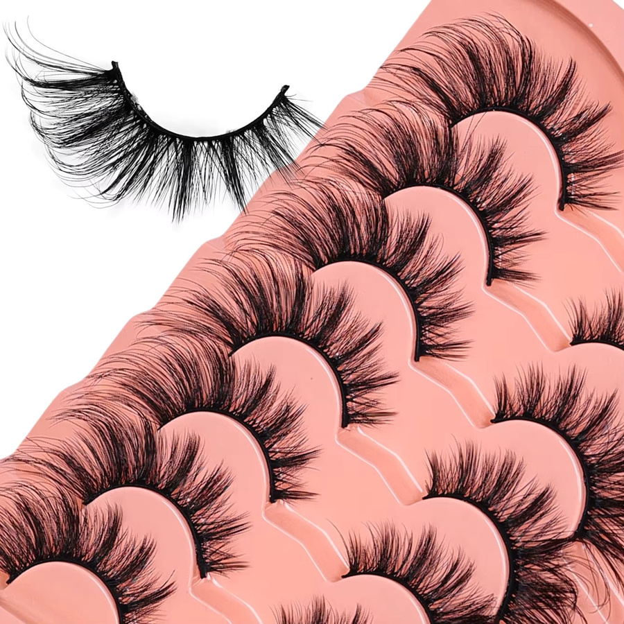 JIEFUXIN Künstliche Wimpern 5D Wispy Cat Eye, 7 Paar, Natürlich - Bild 2