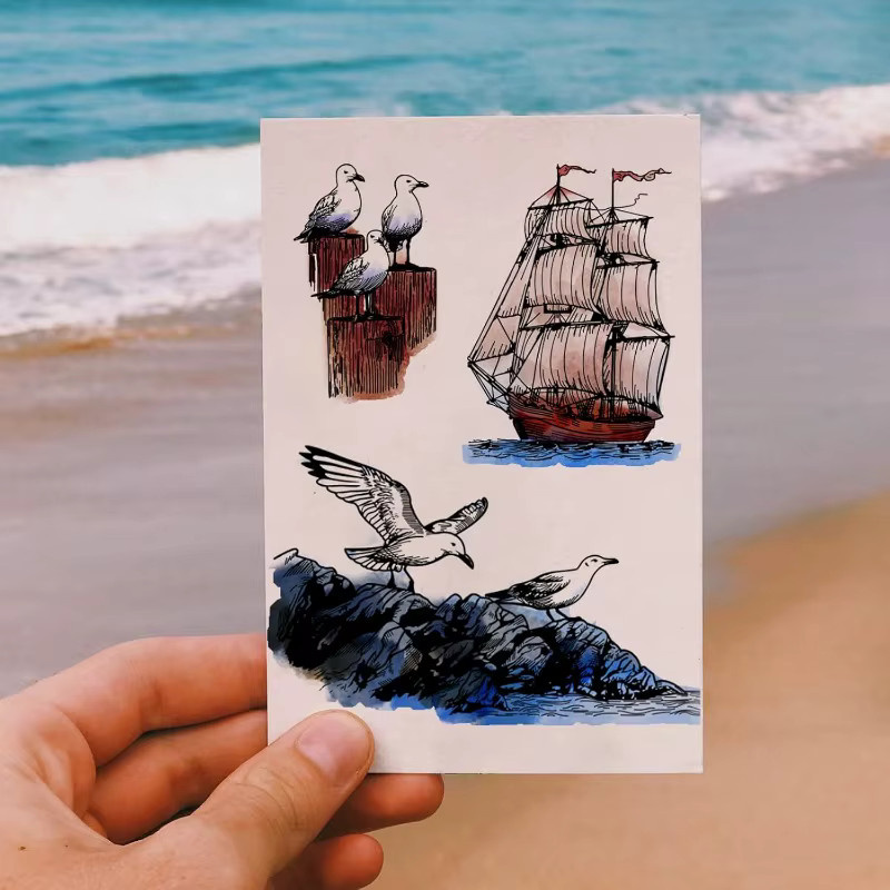 Ocean Reef Leuchtturm Silikon Stempel Set mit Segelboot und Möwe, transparent für DIY Scrapbooking - Bild 4