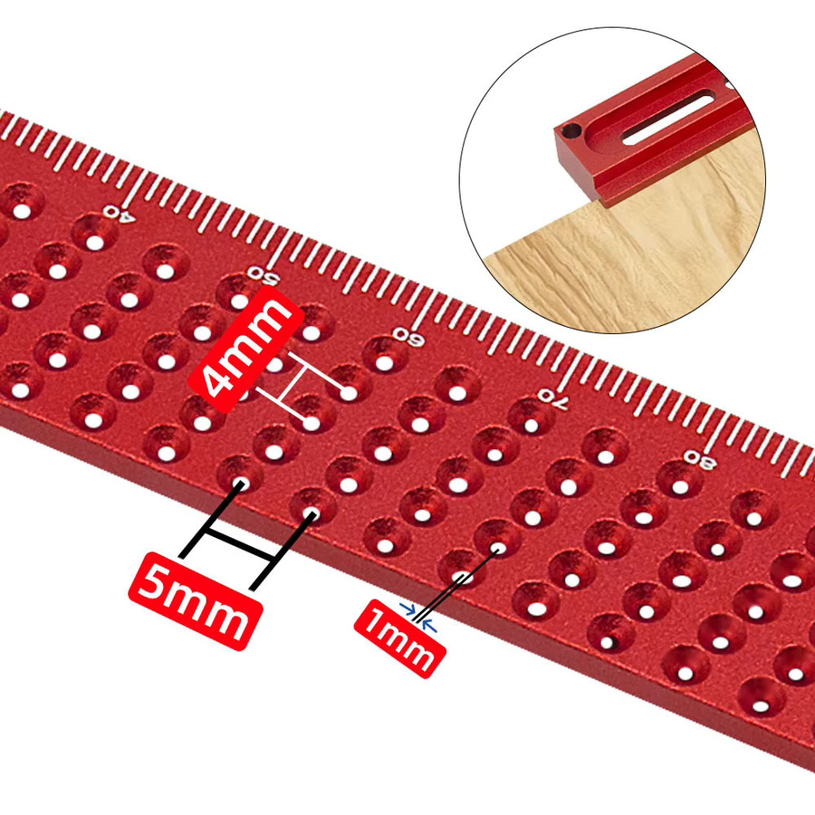 FNICEL Präzisions-Kreuzkalibrierungslineal aus Aluminiumlegierung in Rot, 6,3 Zoll Messwerkzeug für Holzbearbeitung und Markierungen - Bild 4