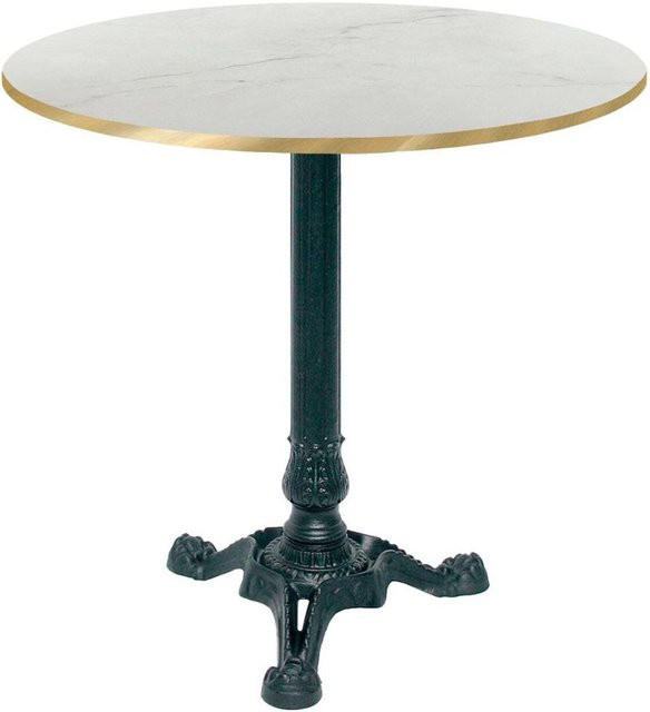 RestooTab Bistrotisch rund in Weiß und Beige mit messingfarbenen Kanten und schwarzem Gestell, Durchmesser: 70 cm, Höhe: 75 cm - Bild 1