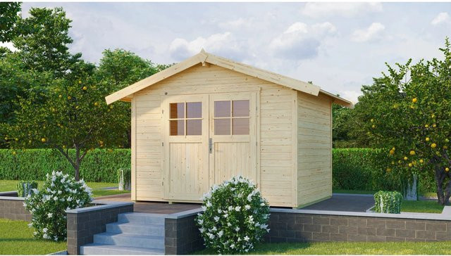 WEKA Gartenhaus 122 Gr.3 Log Cabin mit Satteldach in Beige, Fichtenholz Massivholz, B/H/T: 380 x 249 x 244 cm - Bild 1