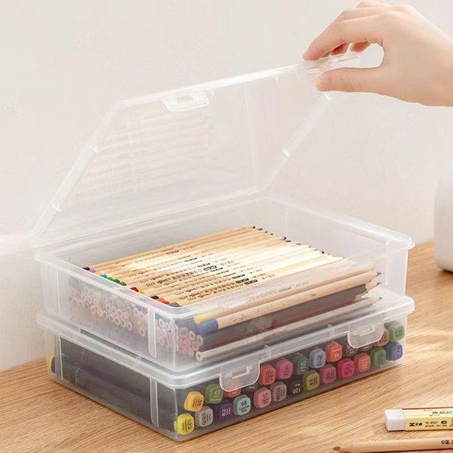 Transparente Schreibwarenbox aus Kunststoff mit mehreren Fächern zur Organisation von Dokumenten und Stiften - Bild 1
