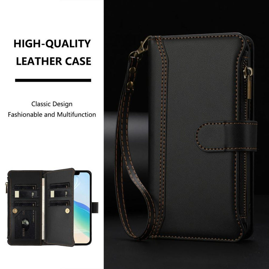 Magnetische Leder-Klapphandyhülle im Business-Stil für Motorola Moto G05 G15 G56 G86 G05 G06 G17 G57 G67 G77 Power, Farbe: Schwarz - Bild 2