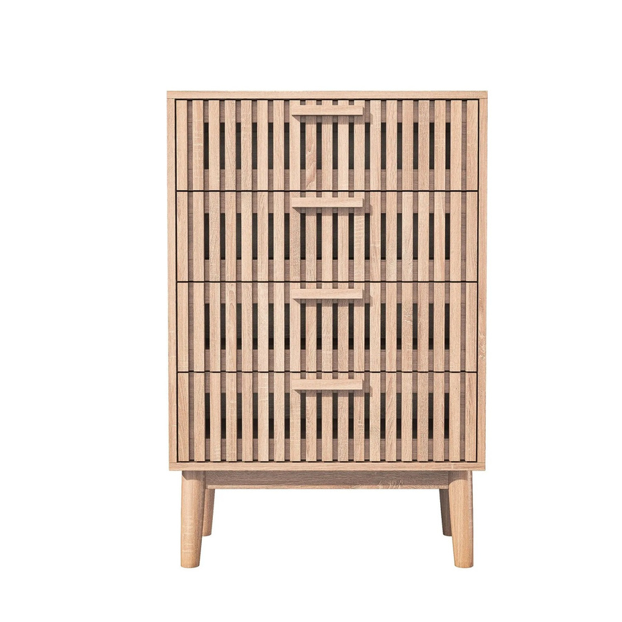 PXloue Kommodenschrank mit 4 Schubladen aus Holz und Rattan in Braun, B/T/H: 60 x 34 x 91 cm - Bild 2