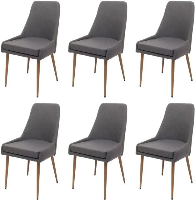 6er-Set MCW Esszimmerstuhl O27 Polsterstuhl im 50er Jahre Design aus Stoff und Metall, Dunkelgrau - Bild 2