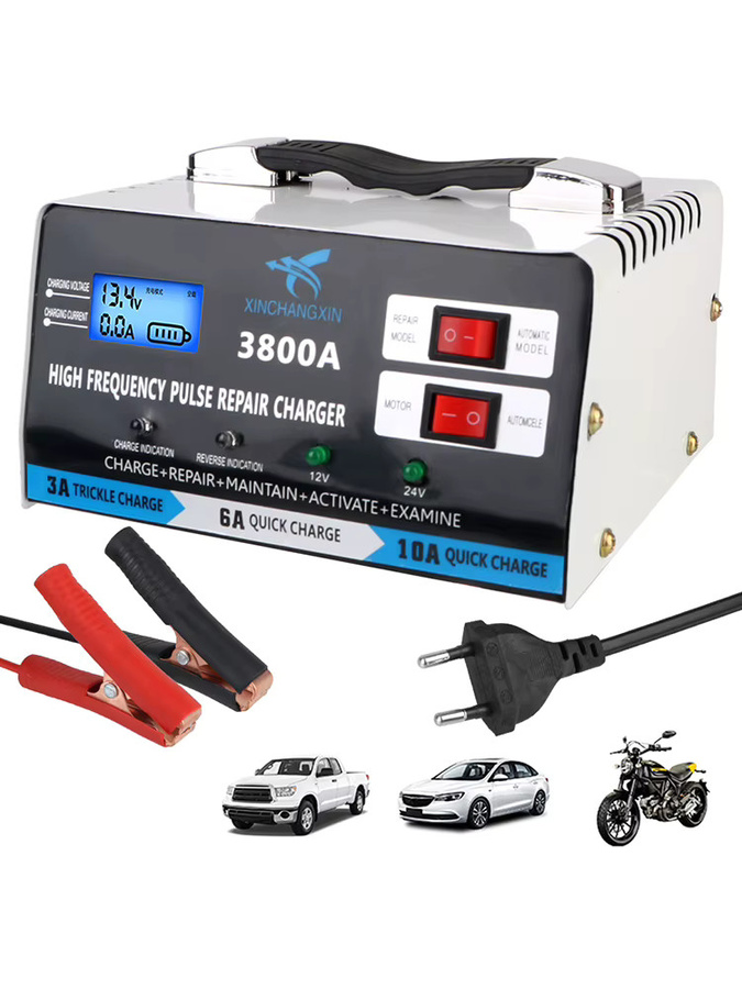 Automatisches Blei-Säure-Batterieladegerät für 12V und 24V mit Reparaturfunktion und EU-Stecker in Silber - Bild 7