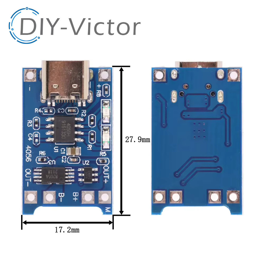 10er Set TP4056 Lithium-Batterie Ladeplatine mit Schutzfunktion für 18650 Akkus, Typ-C und Micro USB, 5V 1A, Blau - Bild 2