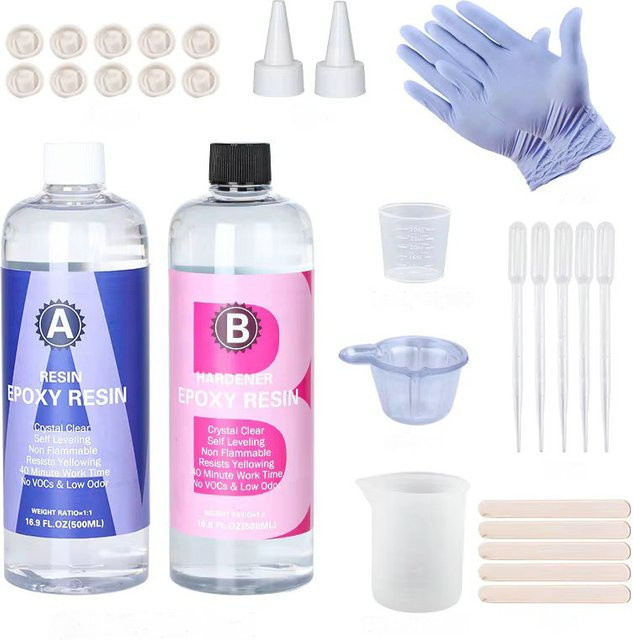 QIAO Epoxidharz-Set 1:1 für DIY-Schmuck, kristallklar und selbstnivellierend, Farbe: transparent - Bild 1