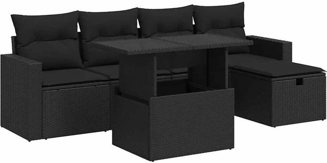 vidaXL 6-teilige Garten-Sofagarnitur aus Poly-Rattan mit Kissen in Schwarz - Bild 1
