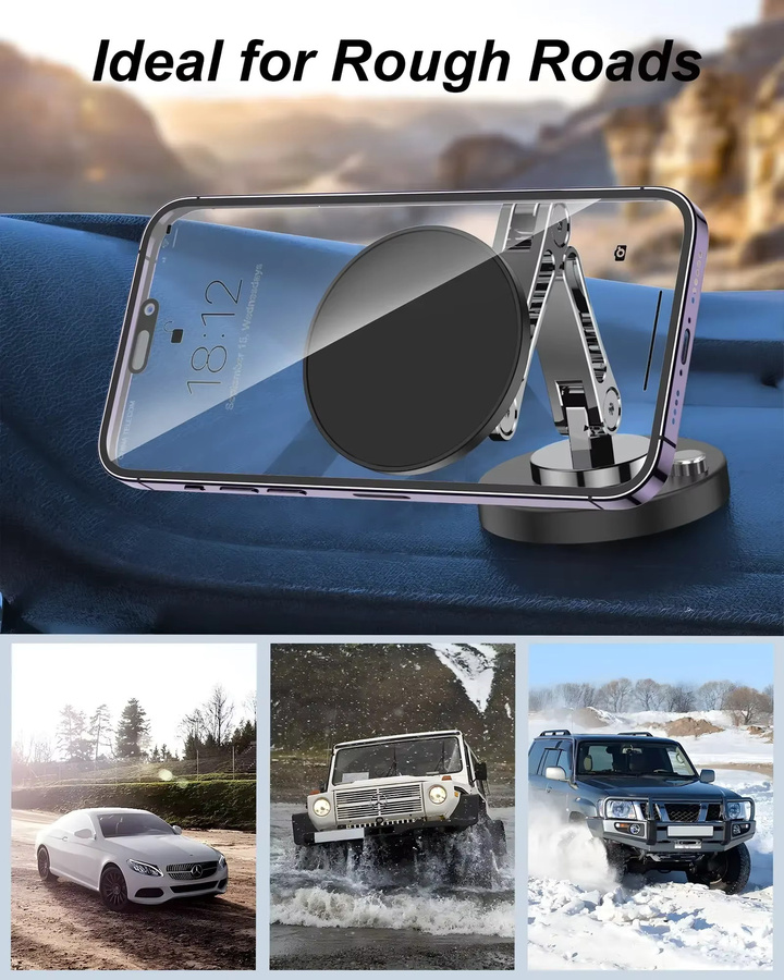 Magnetischer Autotelefonhalter aus Legierung in Schwarz, faltbarer Smartphone-Ständer für das Armaturenbrett, kompatibel mit iPhone, Samsung und Xiaomi - Bild 4