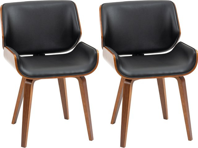 Aosom HOMCOM Esszimmerstühle 2er Set Vintage Polsterstühle aus Kunstleder mit Holzbeinen in Schwarz - Bild 1