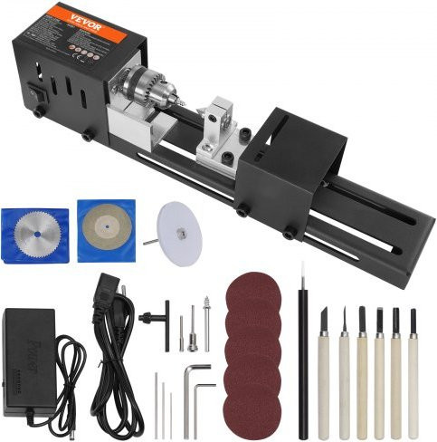 VEVOR Mini Drehbank 96W mit 7 Geschwindigkeiten, Schwarz, Max. Drehdurchmesser 70mm, B/T/H: 16,0 x 35,0 x 35,0 cm - Bild 1