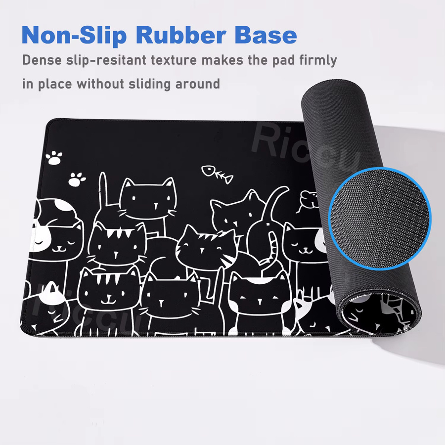 Riccu Katzen-Mauspad Schwarz-Weiß, rutschfeste Spielmatte und Schreibtischunterlage für Computer und Büro - Bild 3