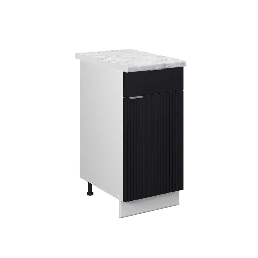 Vicco Schubunterschrank Fame-Line in Weiß und Schwarz gestreift mit Arbeitsplatte in Marmor-Optik, Breite: 40 cm - Bild 2