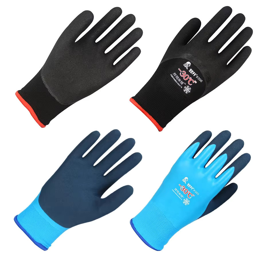 Karocola Kältebeständige Arbeitshandschuhe aus Baumwolle für bis zu -30 Grad, winddicht und unisex, Blau/Schwarz - Bild 2