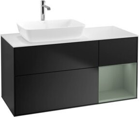 V&B Waschtischunterschrank Finion in Blau lackiert mit Regal in Olivenholz, Breite: 120 cm, Tiefe: 50,1 cm, Höhe: 50,1 cm - Bild 1