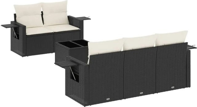 vidaXL 6-teilige Garten-Sofagarnitur aus Poly-Rattan in Schwarz mit cremeweißen Kissen und pulverbeschichtetem Stahlgestell - Bild 1