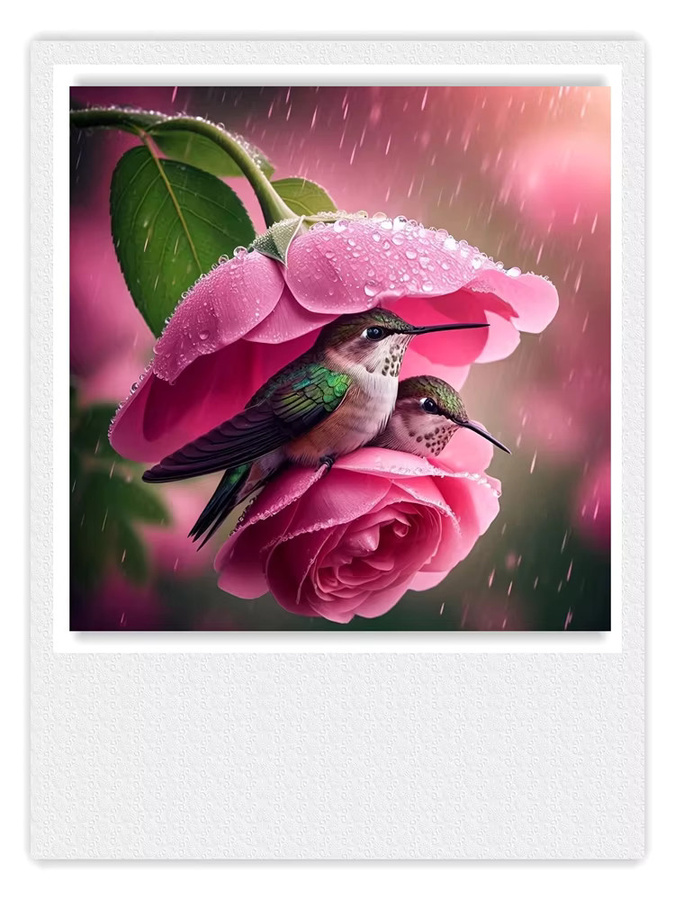 KAYOU 5D Diamantmalerei-Set Kolibris im rosa Rosenregen als Wanddekoration in Mehrfarbig - Bild 3
