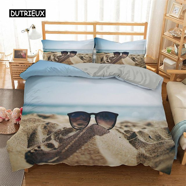 Bettwäsche-Set mit Seestern- und Muschel-Motiv von Binchi Outdoor Product, tropisches Stranddesign in Multicolour, Material Polyester/Mikrofaser, B/H: 135 x 200 cm - Bild 1