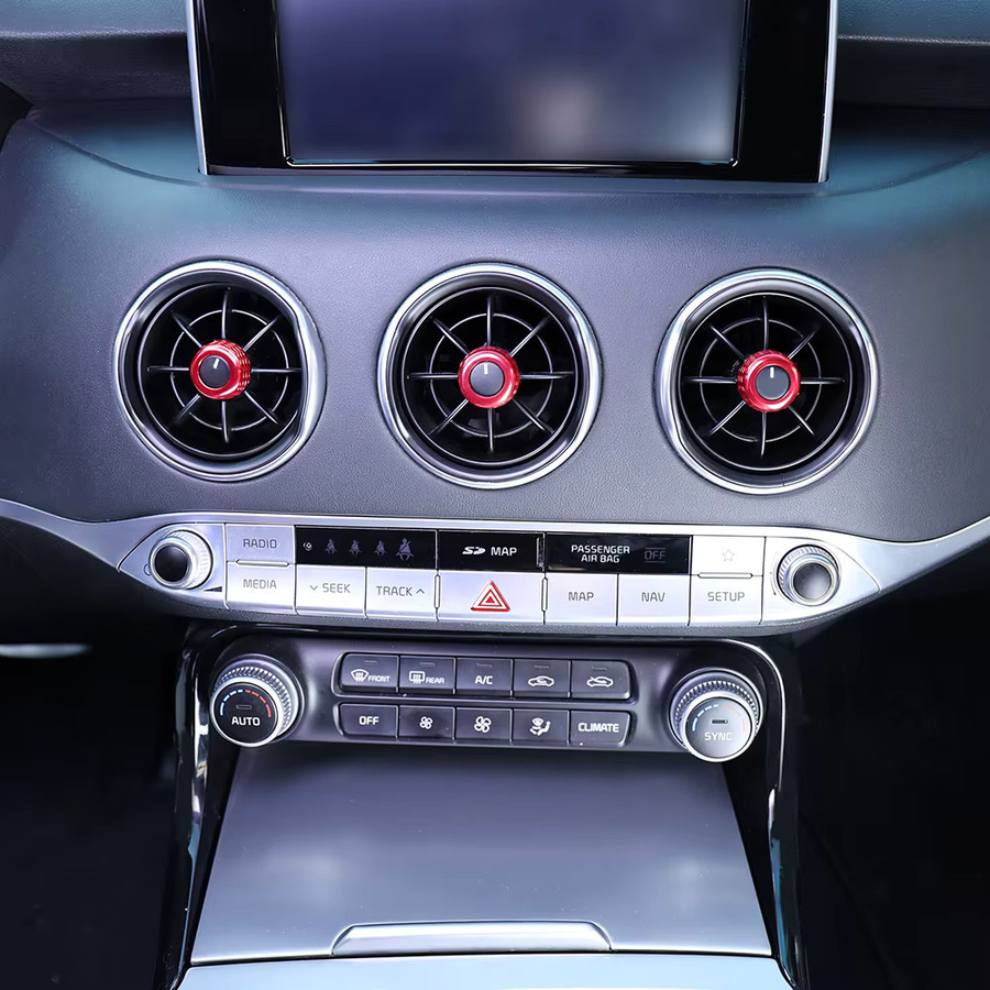 TYWZ Dashboard Zierleisten Set für Kia Stinger 2018-2023 aus Aluminium in Rot, 5-teiliges Set für AC-Lüftungsdüsen und Mittelkonsole - Bild 4