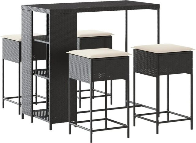 vidaXL 5-tlg Gartenbar-Set aus PE-Rattan mit Kissen in Schwarz und Cremeweiß, B/T/H: 110 x 60 x 110 cm - Bild 1
