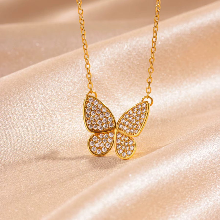 HPTOTMG Halskette Schmetterling, Gold, Zirkonia, Damen - Bild 1