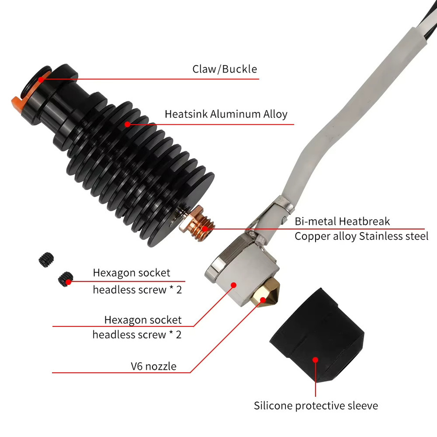 E3D V6 Hotend 24V 50W mit Keramik-Heizkern in Schwarz für FDM 3D-Drucker wie Voron 2.4, Prusa, DDB Extruder, Ender 3, CR10 und MK3S - Bild 4