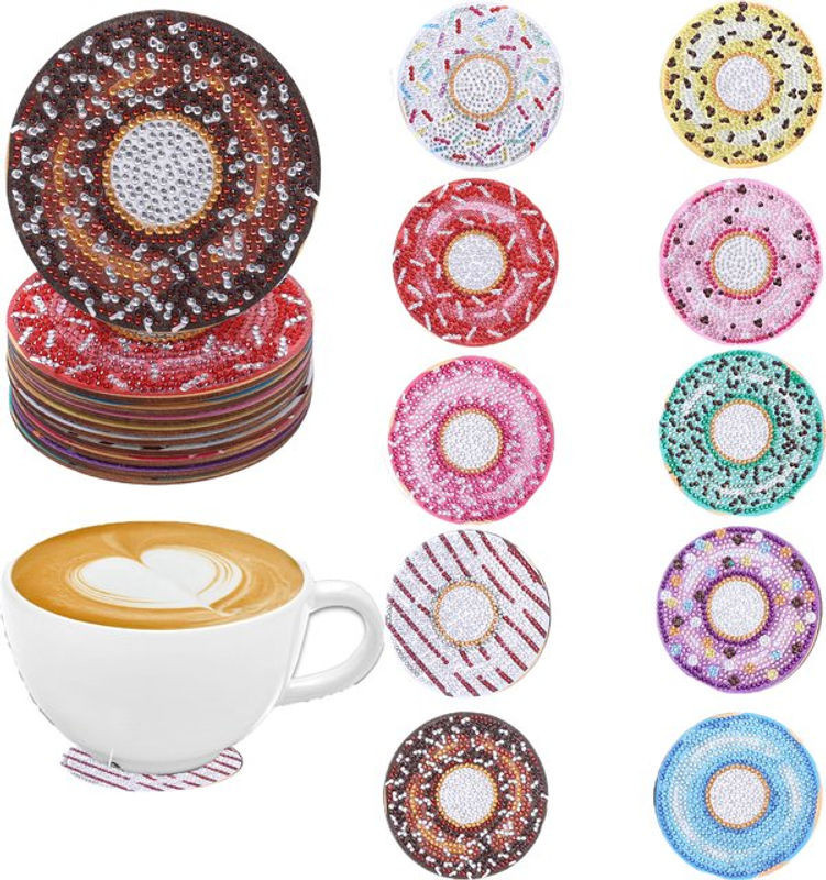 10-teiliges DIY-Diamant-Malerei-Kunstset mit Donut-Muster und Untersetzern in Mehrfarbig, Kristall-Strass-Mosaik aus Kunststoff - Bild 1