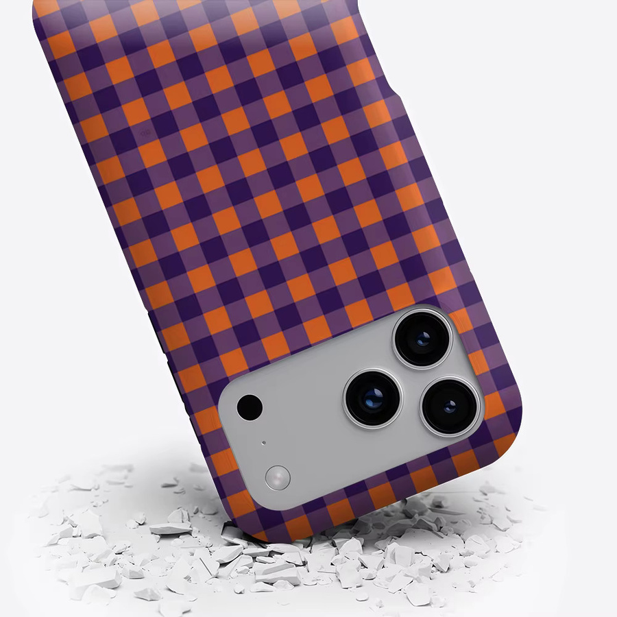 Potdemiel Robuste Handyhülle mit Karomuster in Orange und Lila für iPhone 17 16 15 14 13 Pro Max Plus mit Magnetfunktion - Bild 3