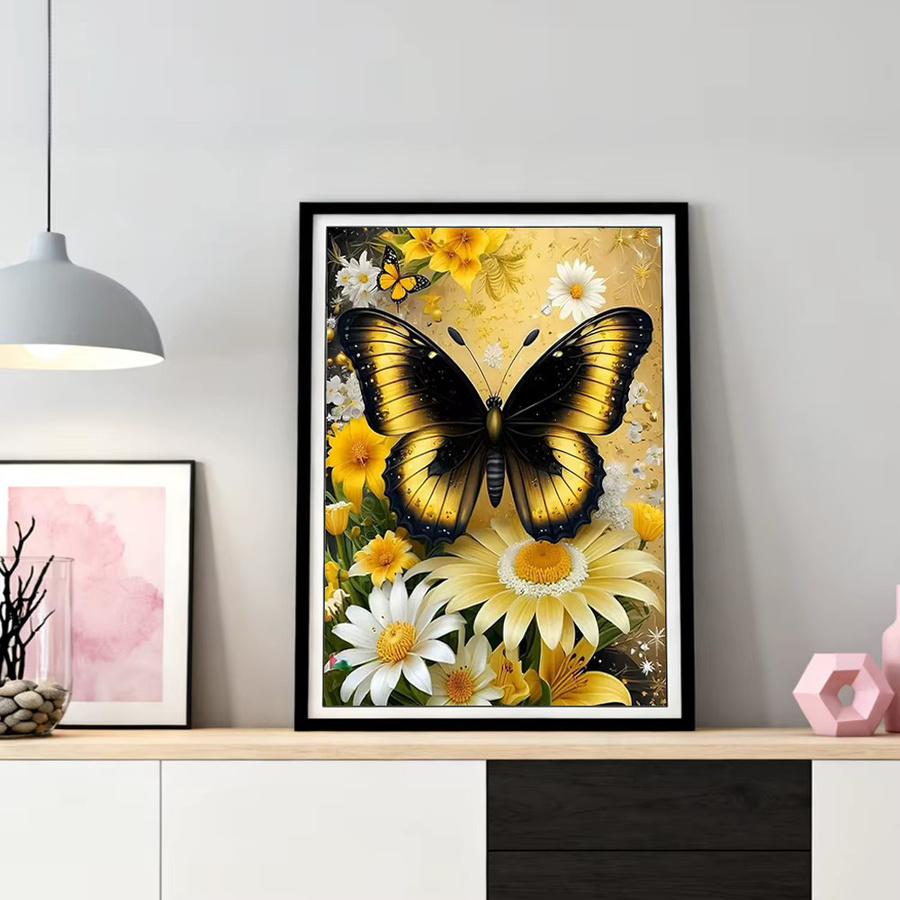 HUACAN Diamant-Mosaik Tischdeko mit Schmetterling und Blumen in Mehrfarbig, Durchmesser: 30,0 cm - Bild 2
