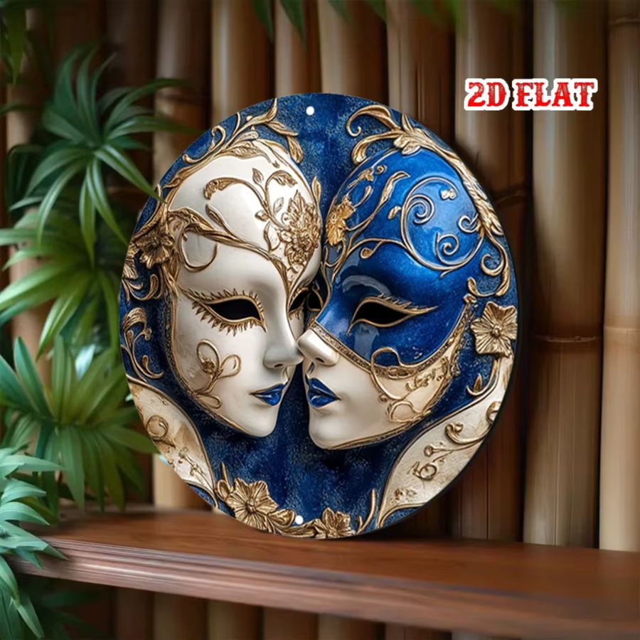 HELLOYOUNG Rundes Aluminiumschild im Venice-Design in Blau und Gold, Wanddekoration Durchmesser: 20 cm - Bild 6