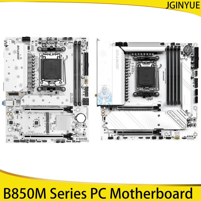 JGINYUE B850M Snow Dream WIFI Motherboard in Weiß, M-ATX Mainboard mit DDR5, AMD850 Chipsatz und Wi-Fi - Bild 1