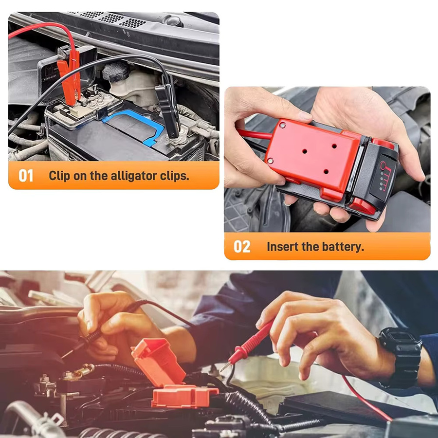 Lithium-Batterie Notstromversorgung Kit mit Sicherung für Makita, DeWalt und Milwaukee 18V, Farbe: Rot - Bild 5
