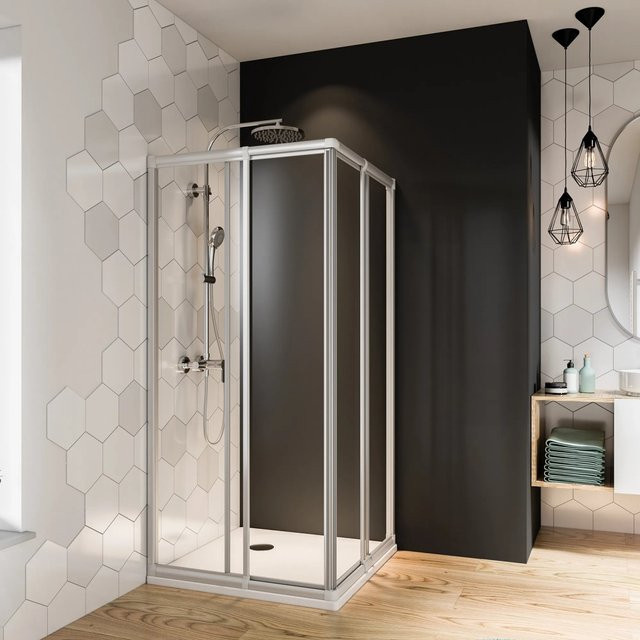 Breuer Duschkabine Fara 4 Eckeinstieg mit Schiebetür, Silber Matt und Klarglas, Breite: 80 - 90 cm, Höhe: 185 cm - Bild 1