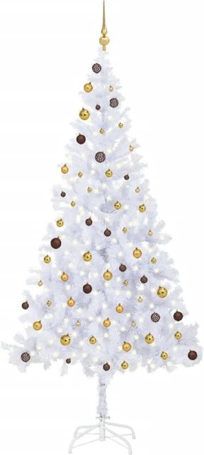 vidaXL Künstlicher Weihnachtsbaum mit LEDs und Kugeln in Weiß und Bronze, Höhe: 210 cm, 910 Zweige, Modell 2 - Bild 1