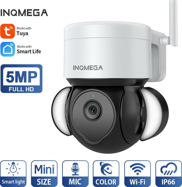 INQMEGA 5MP Smart Cloud PTZ IP Kamera mit Nachtsicht und Foodlight, Wifi Outdoor Überwachungskamera in Weiß - Bild 1