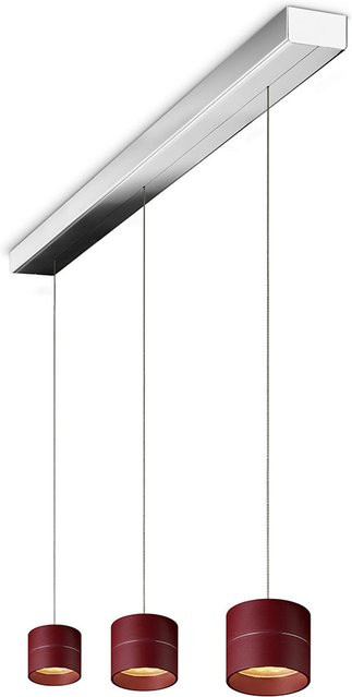 Oligo Tudor S LED-Pendelleuchte 3-flammig in Rot matt mit Chrom-Baldachin, Tunable White (2200K - 5000K) und unsichtbarer Höhenverstellung - Bild 1