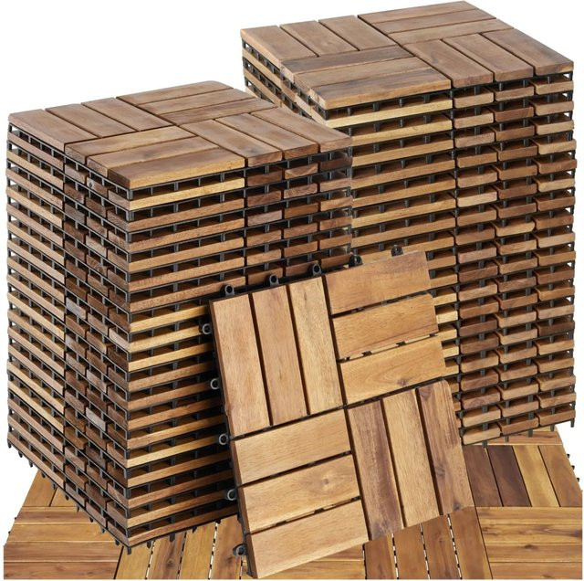Tectake Terrassenfliesen Tabula aus massivem Akazienholz im Klicksystem, Braun, 40er Set, B/T/H: 31 x 31 x 2,20 cm - Bild 1