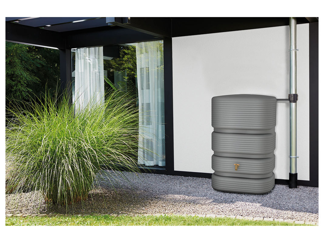 4RAIN QUADRO Wandtank in Betongrau mit Aqua-Quick und Kunststoff-Auslaufhahn in Messingoptik, 500 l - Bild 2