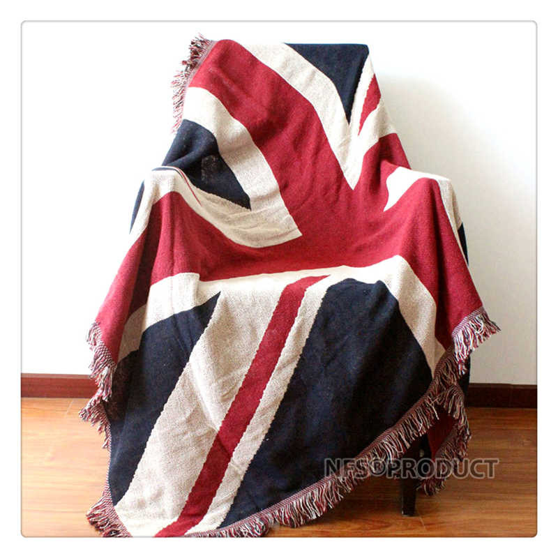 Luxus Sofadecke von JMG Household Supplies mit UK und USA Flaggen Design, gestrickter Überwurf aus Baumwolle und Polyester mit Quasten, Multicolour, B: 130 cm, T: 180 cm - Bild 3